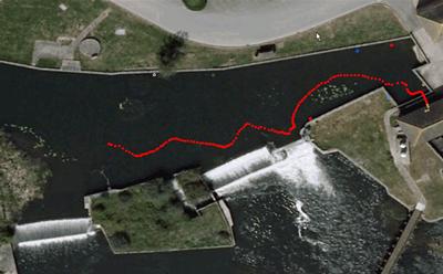 a path taken by a downstream moving adult eel as they approached the hydropower intake, obtained using 3D acoustic telemetry.